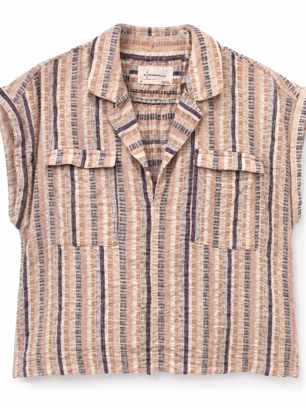 Anthropologie Textured Gauze Crop Top Boho Artisan Stripe Size M